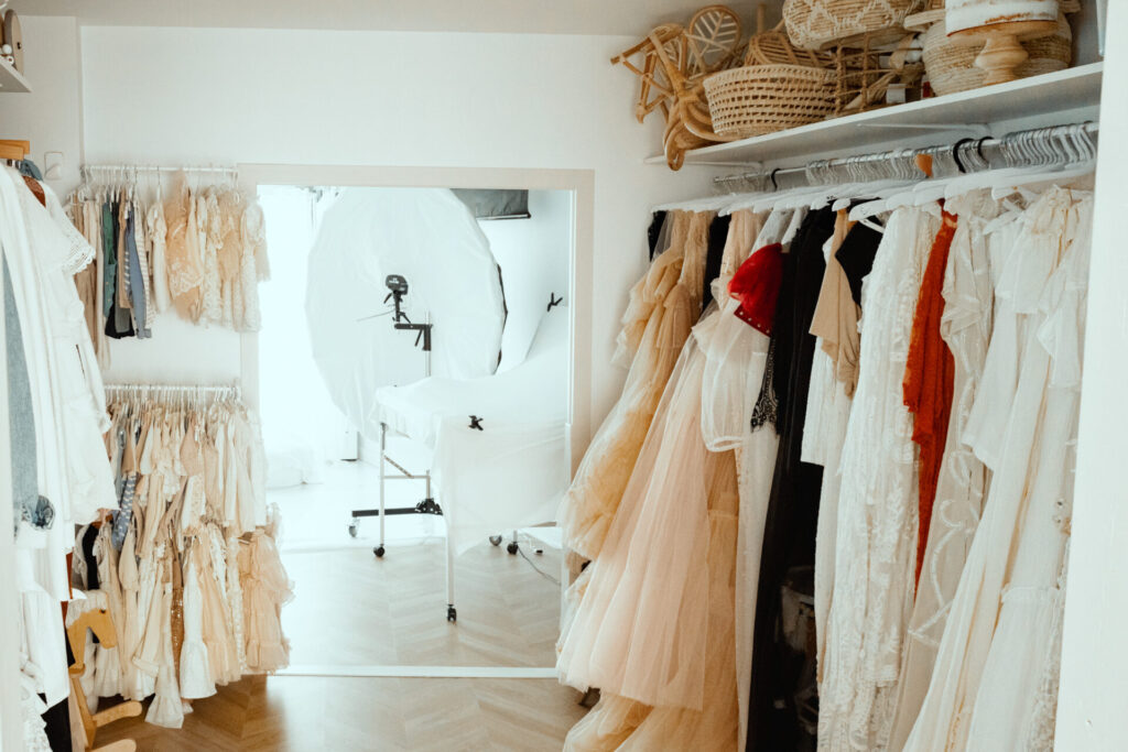 The Mlle L studio wardrobe with outfits and accessories